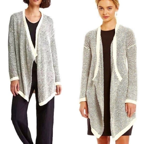 Eileen Fisher Cardigan Waterfall Organic Cotton Drop Shoulder Long Sleeve Ribbed - Picture 1 of 9